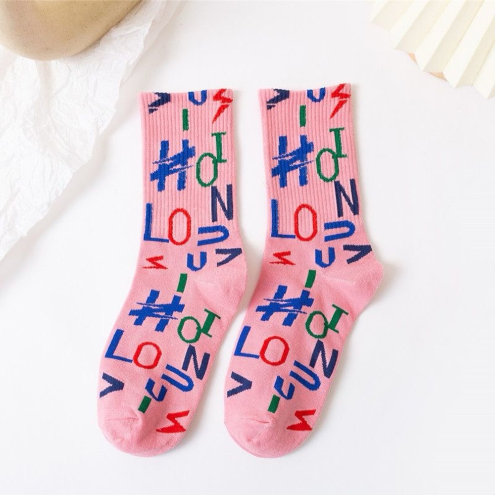 Multicolor Logo Monogram Crew Socks โ Millennial Pink